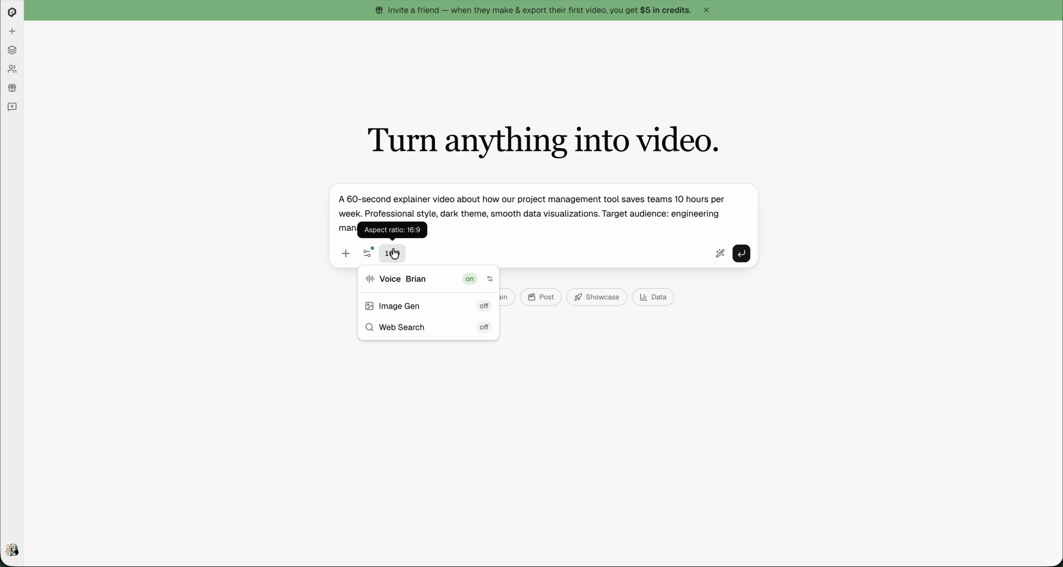 iArt prompt input with voice and aspect ratio settings