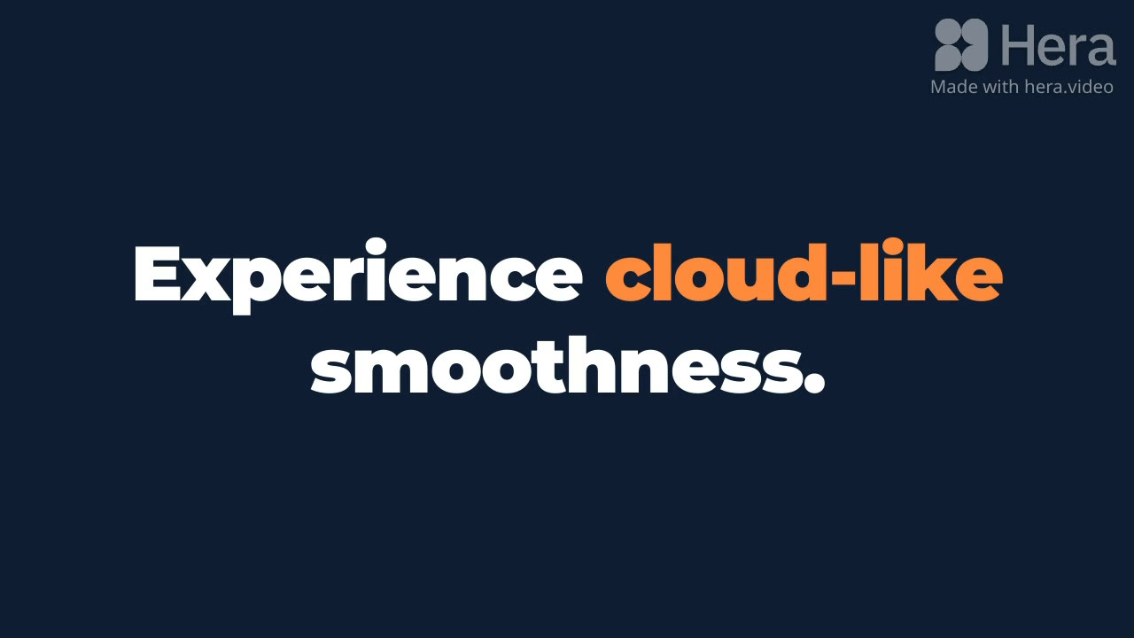 Frame from Hera's Nimbus Coffee test video: accurate typography in the requested navy and orange palette, with Hera watermark