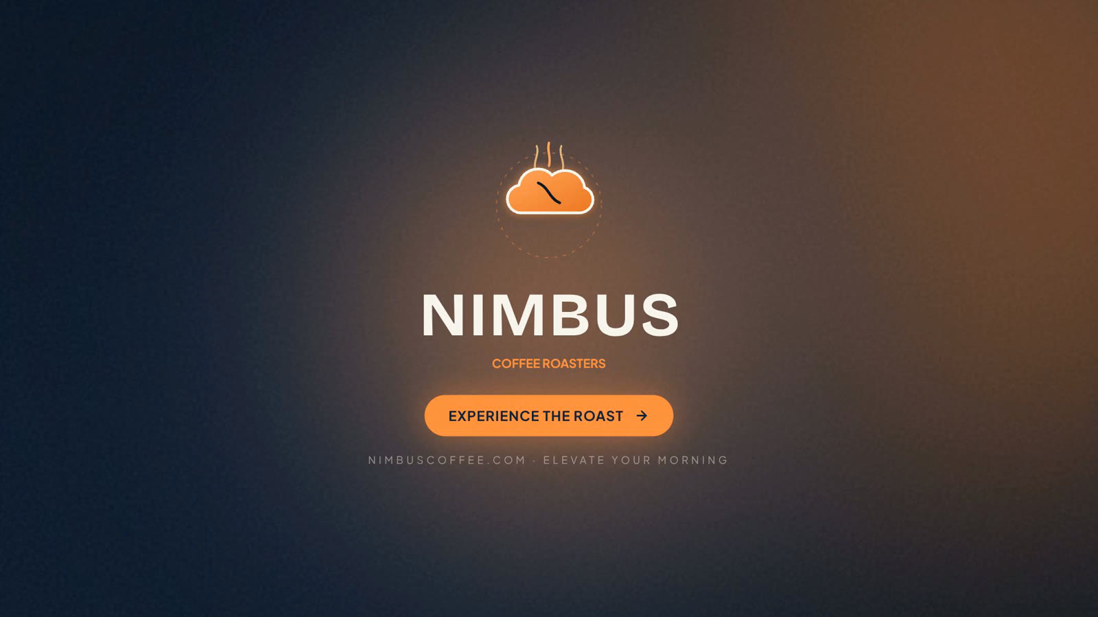 Cartão final com o logo da promo pronta da Nimbus Coffee no iArt: emblema de nuvem e grão, wordmark e chamada para ação